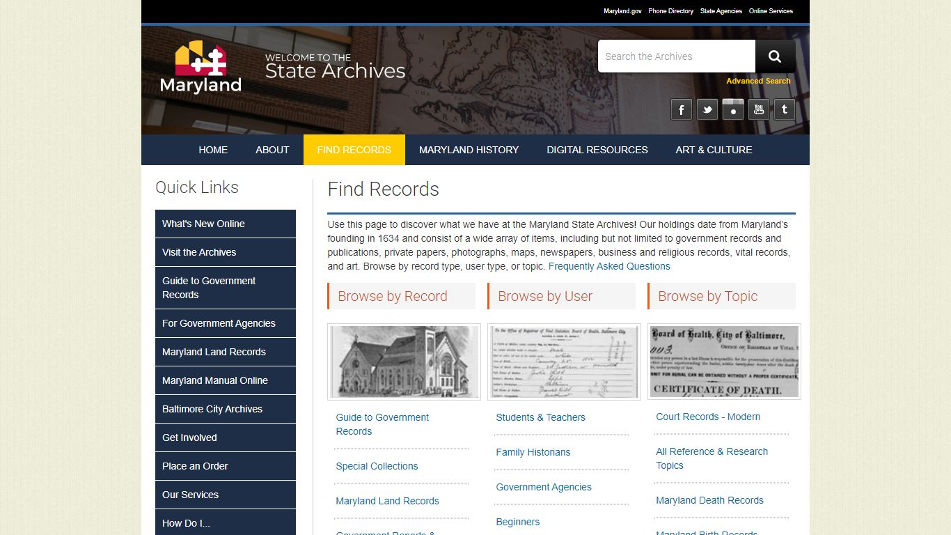 Find Records - Maryland State Archives