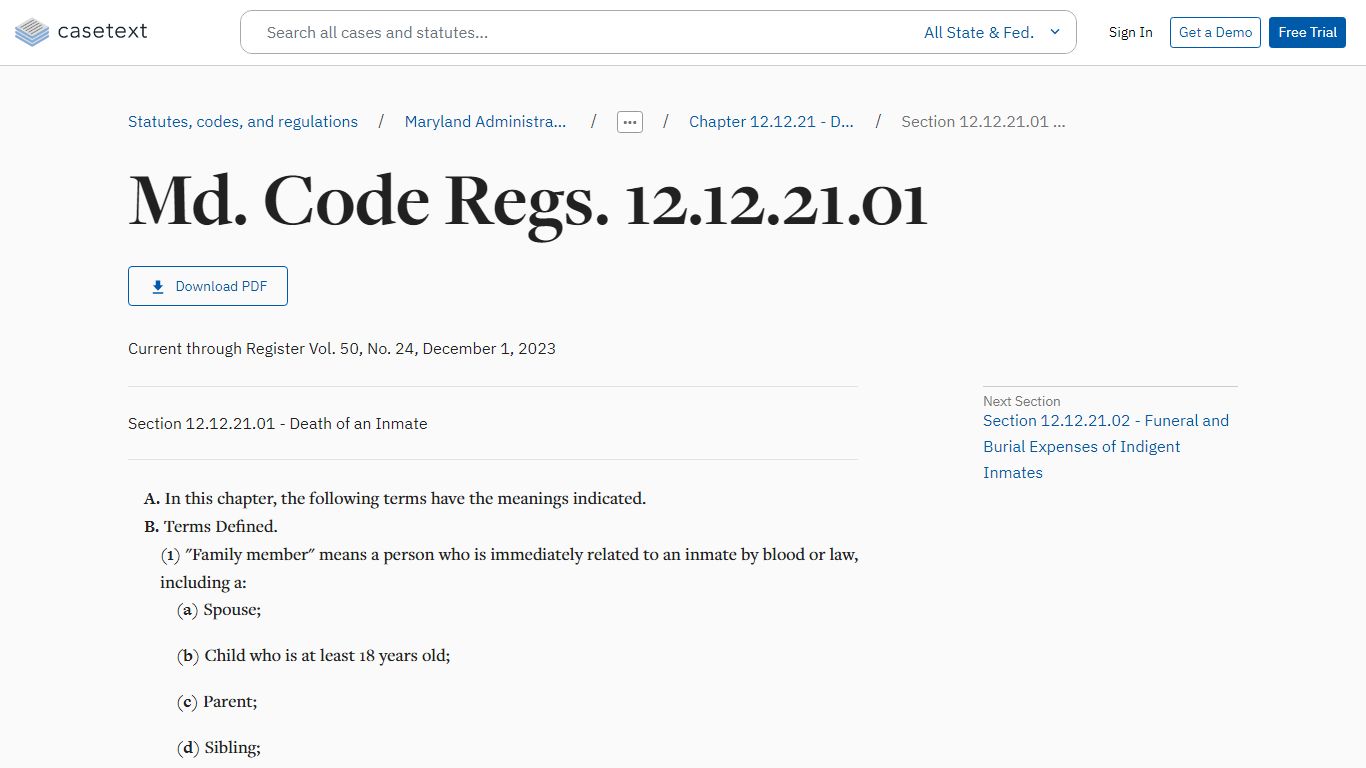 Section 12.12.21.01 - Death of an Inmate, Md. Code Regs. 12 ... - Casetext