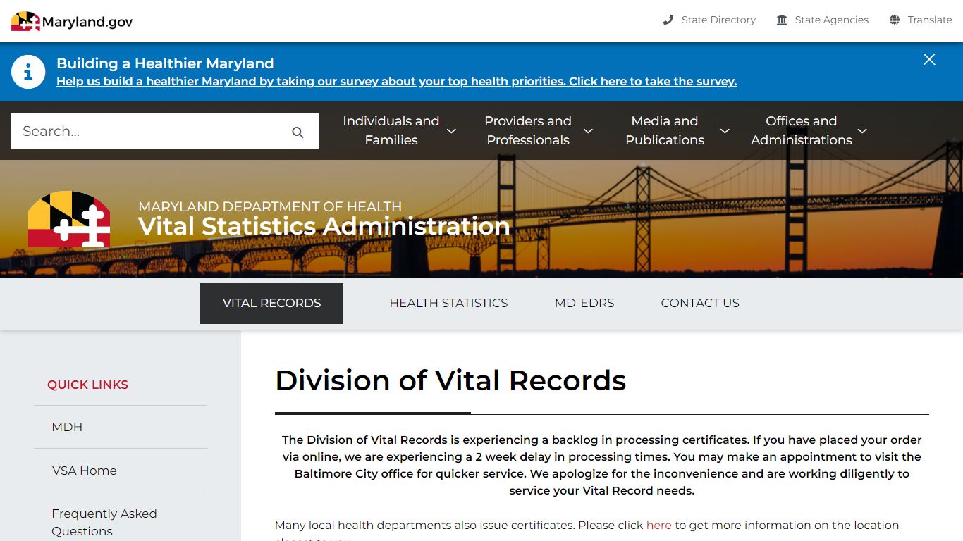 Division of Vital Records - Maryland Department of Health